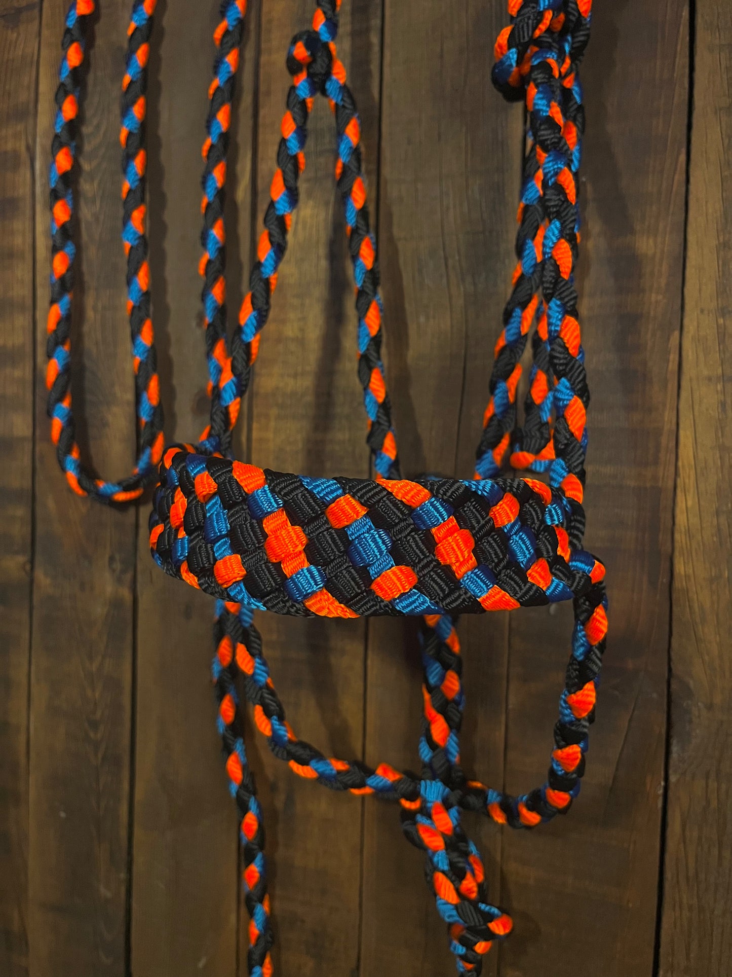 Black, Royal Blue & Neon Orange Mule Tape Horse Halter