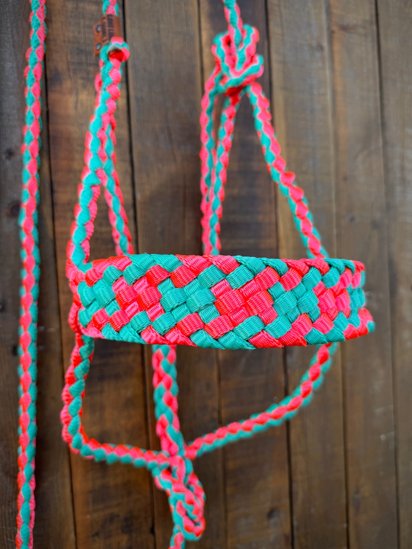 Turquoise and Neon Pink Mule Tape Horse Halter