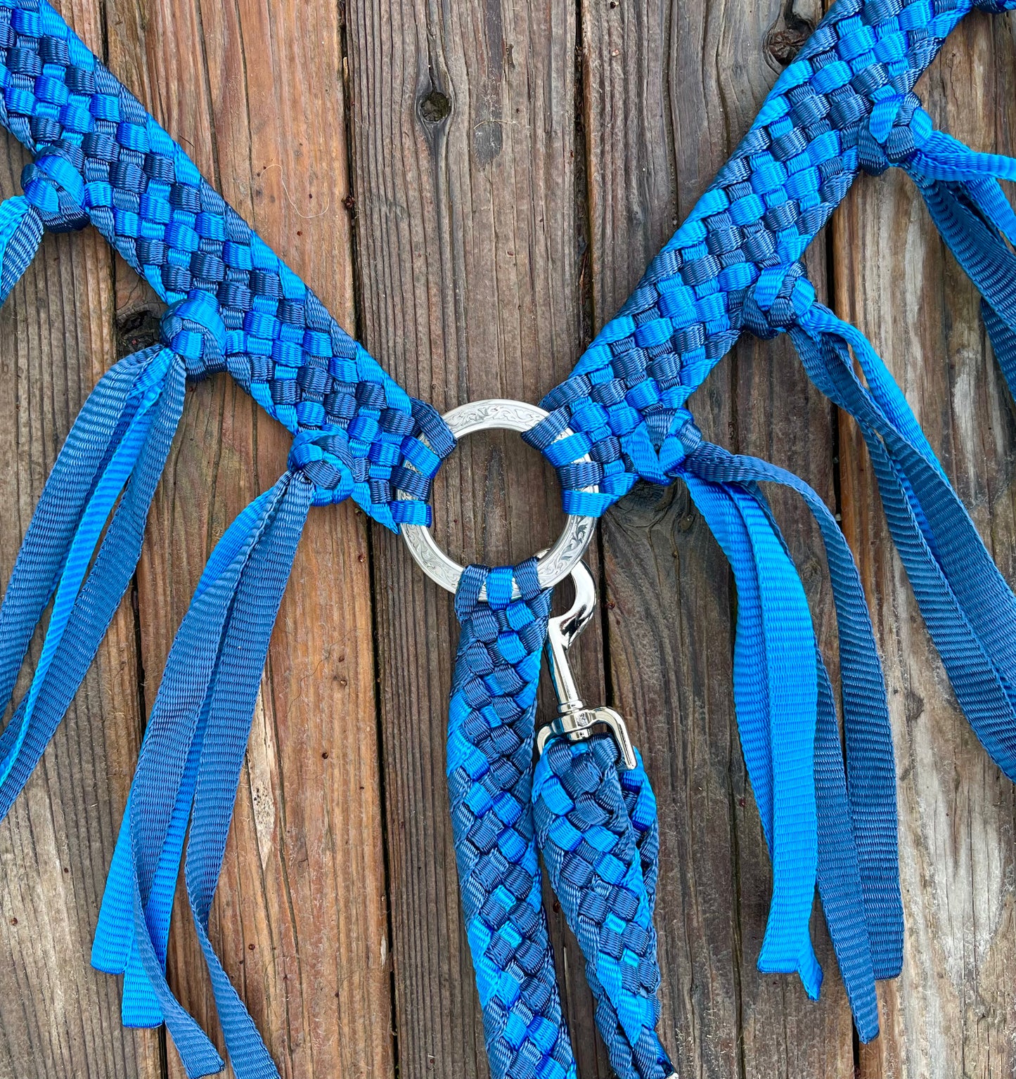 Navy & Royal Blue Mule Tape Breast Collar with Fringe