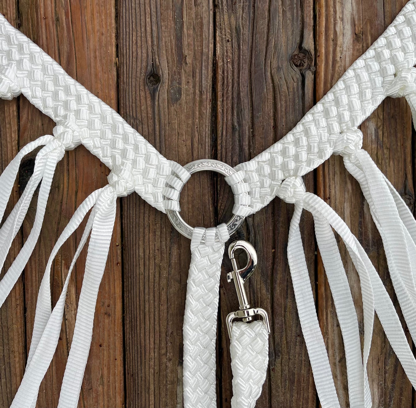 White Mule Tape Breast Collar with Fringe
