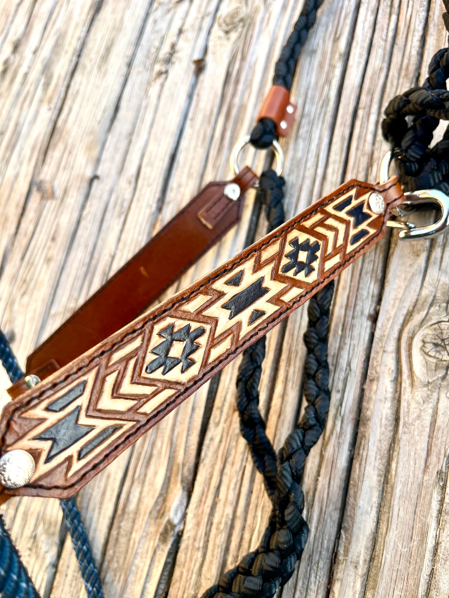 Aztec Hand Tooled Hybrid Halter