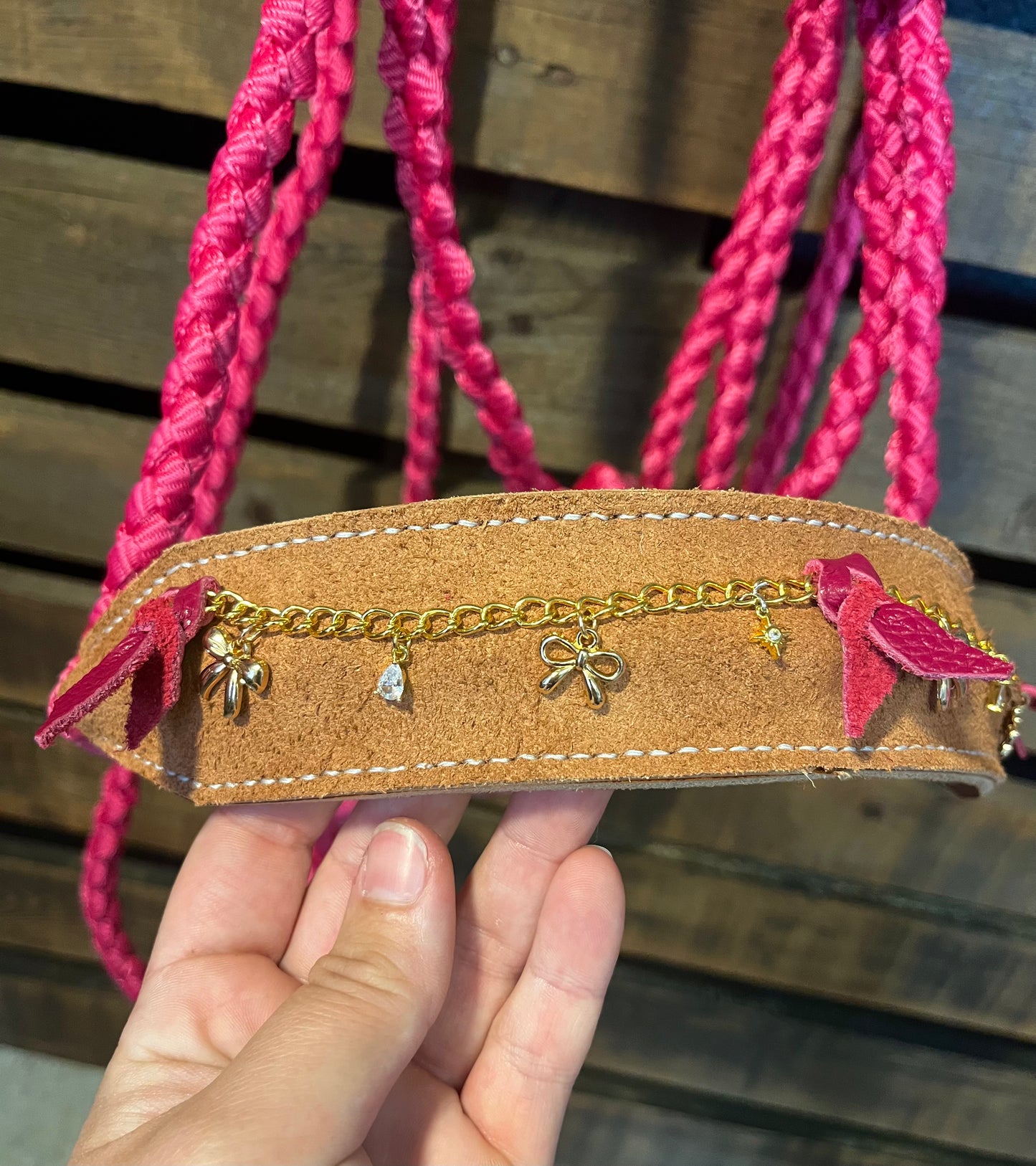Pretty in Pink Charm Horse Halter | Lariat Nose Band Mule Tape Halter