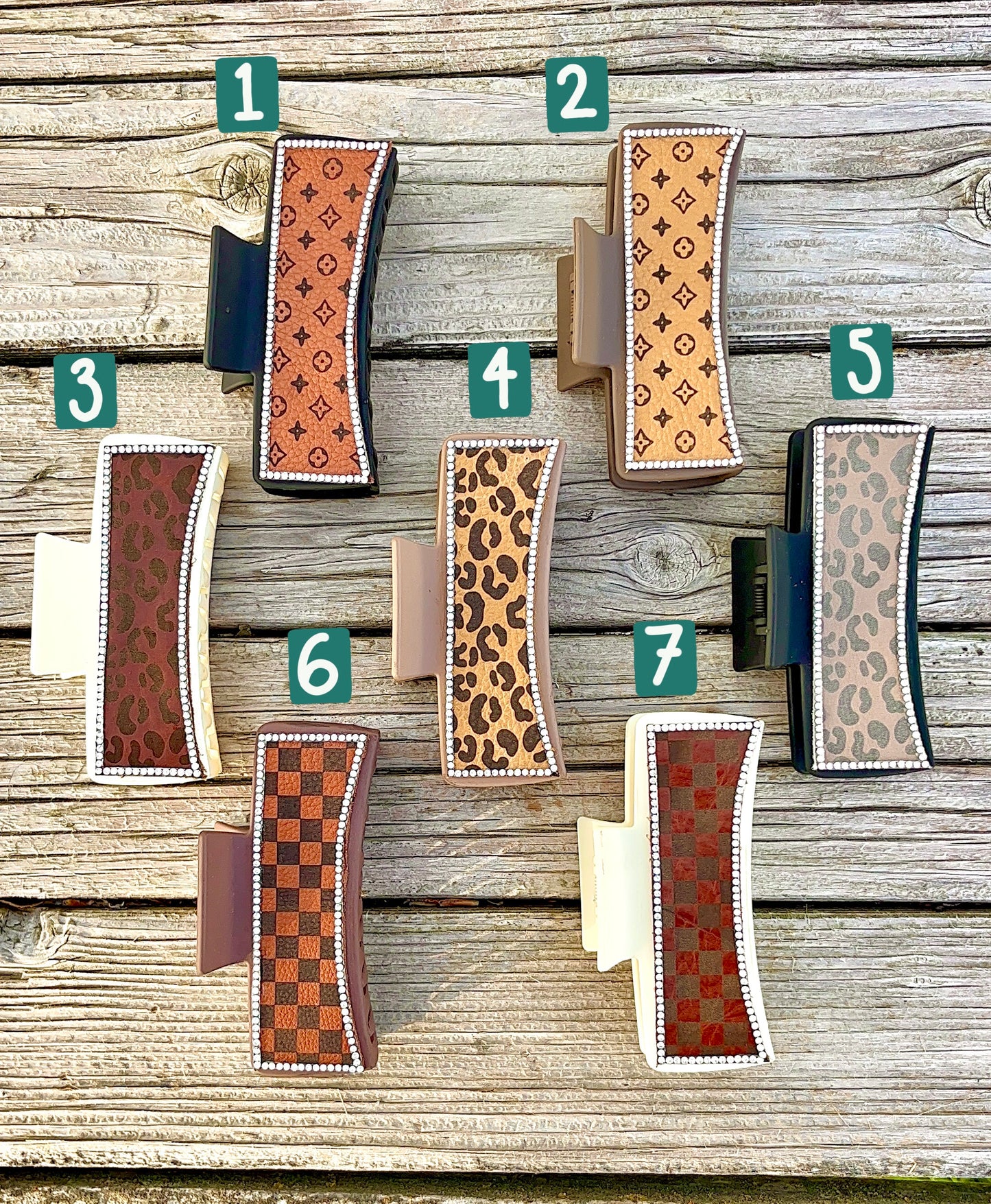 Rhinestone Leather Claw Clips