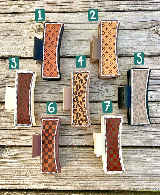 Rhinestone Leather Claw Clips