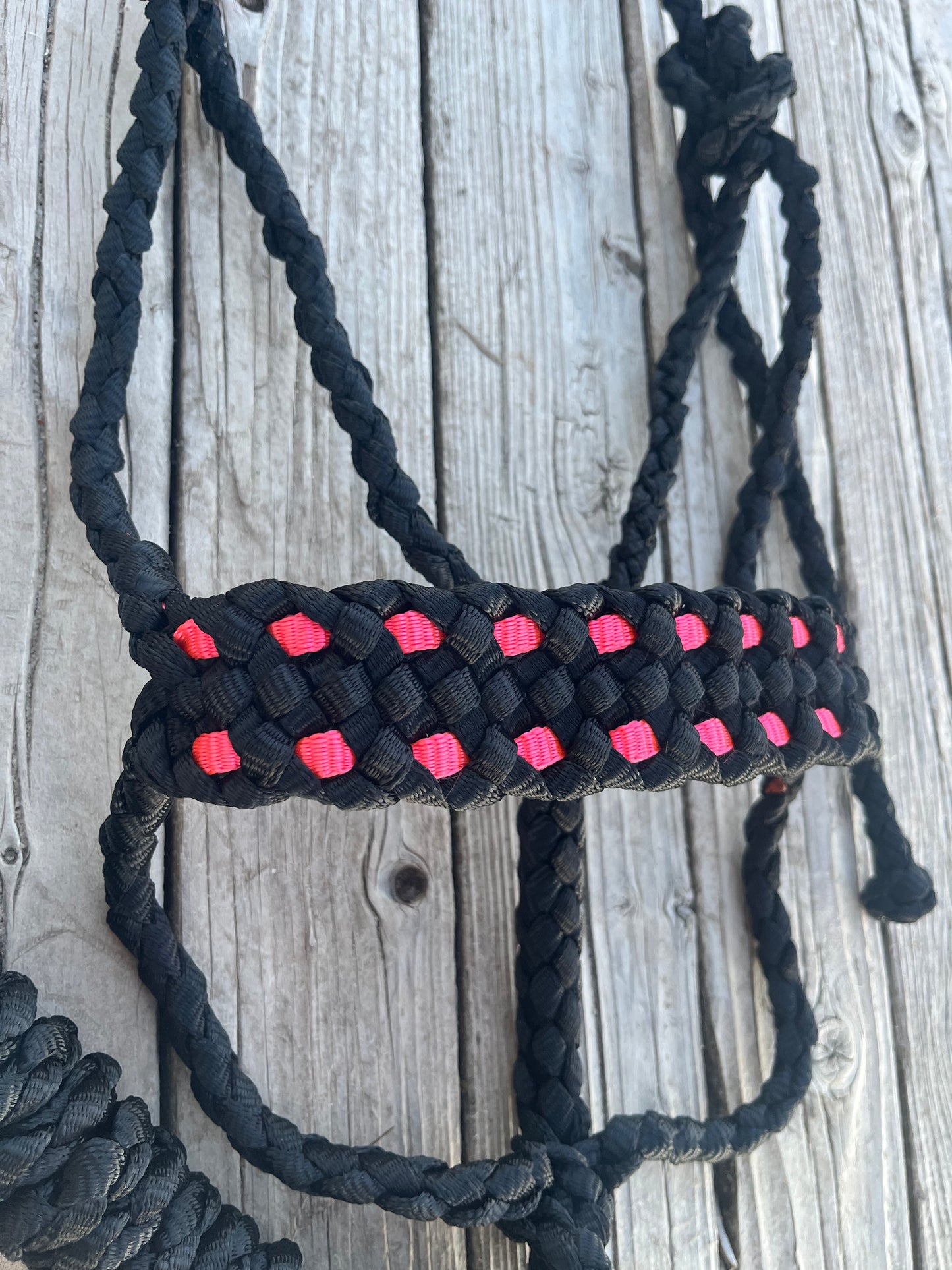 Black with Pink “Buck Stitch” Mule Tape Halter