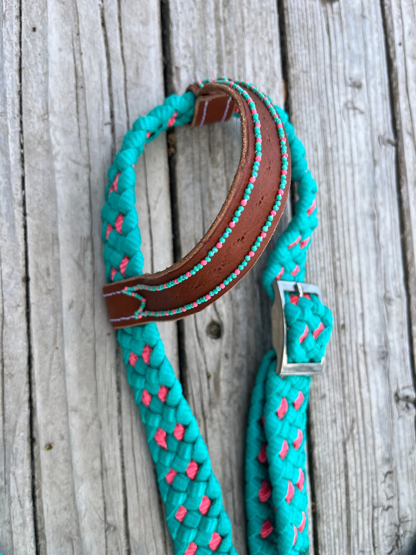 Turquoise with Neon Pink “Buck Stitch” Tack Set