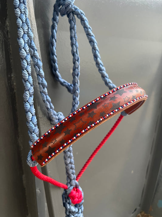 Beaded Leather Nose Band Lariat Mule Tape Halter