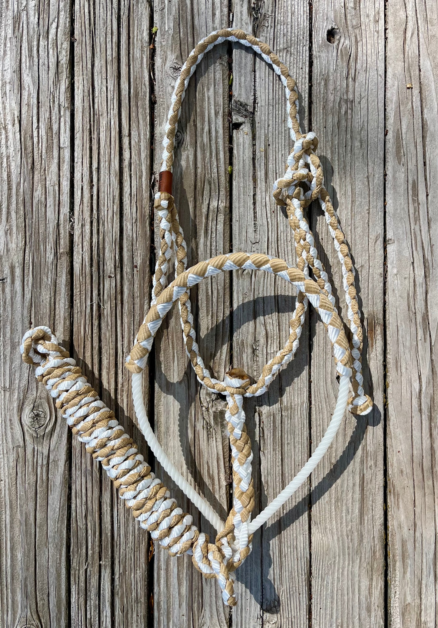 White & Beige Mule Tape Horse Halter with Lariat Nose Band