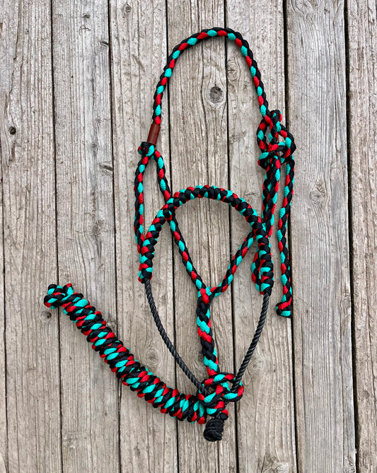 Black, Turquoise, and Red Lariat Nose Band Mule Tape Halter