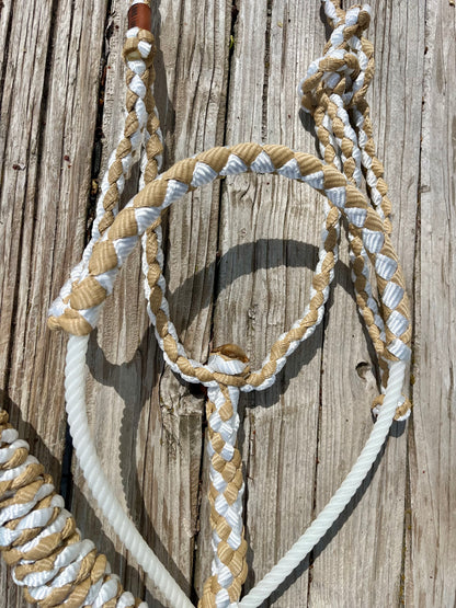 White & Beige Mule Tape Horse Halter with Lariat Nose Band