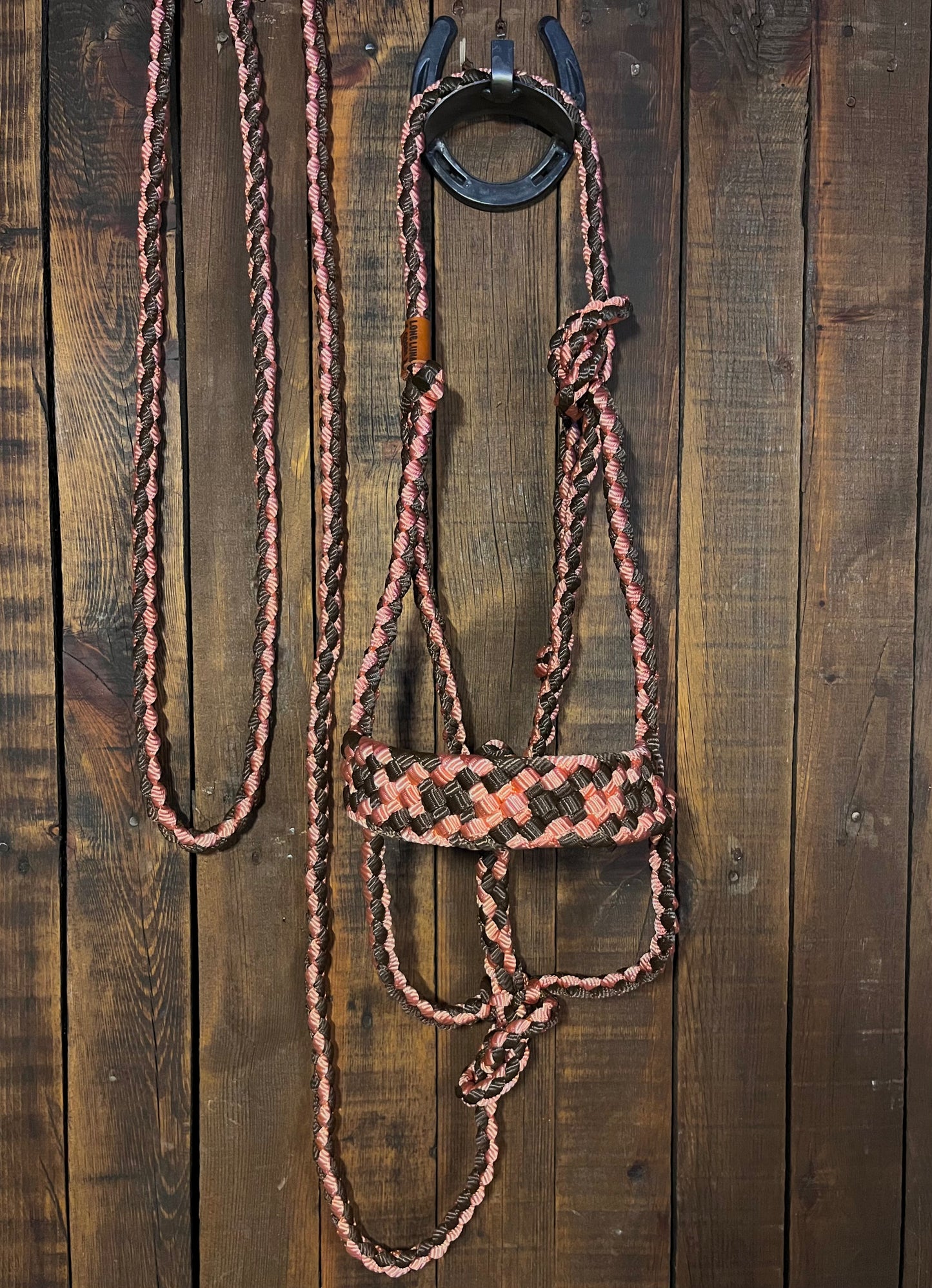 Limited Edition Coral and Brown Mule Tape Horse Halter