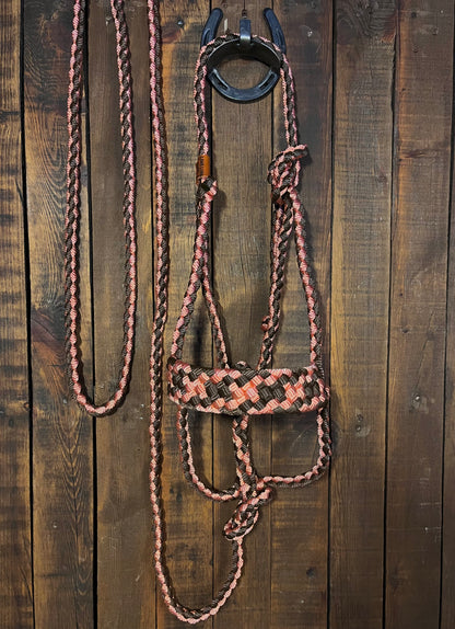 Limited Edition Coral and Brown Mule Tape Horse Halter