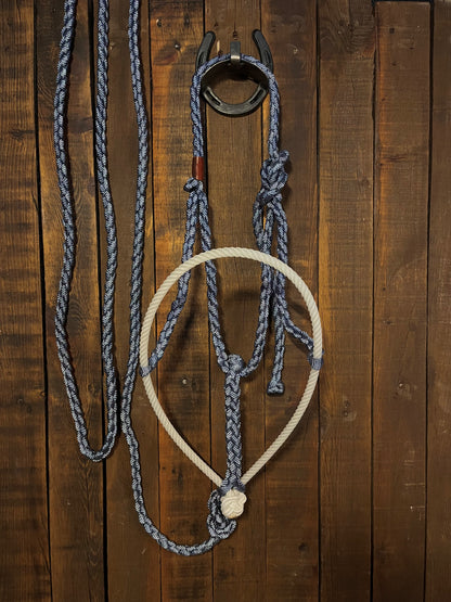 Denim Blue Mule Tape Horse Halter with White Lariat Nose Band