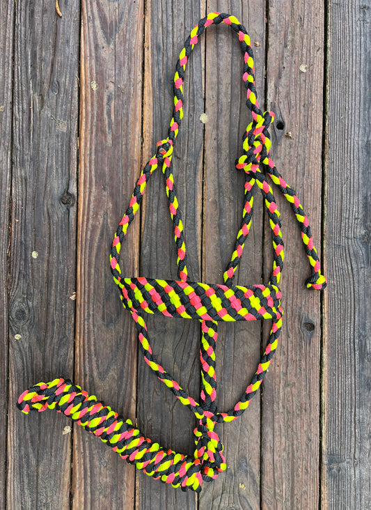 Black, Neon Pink & Neon Yellow Mule Tape Horse Halter