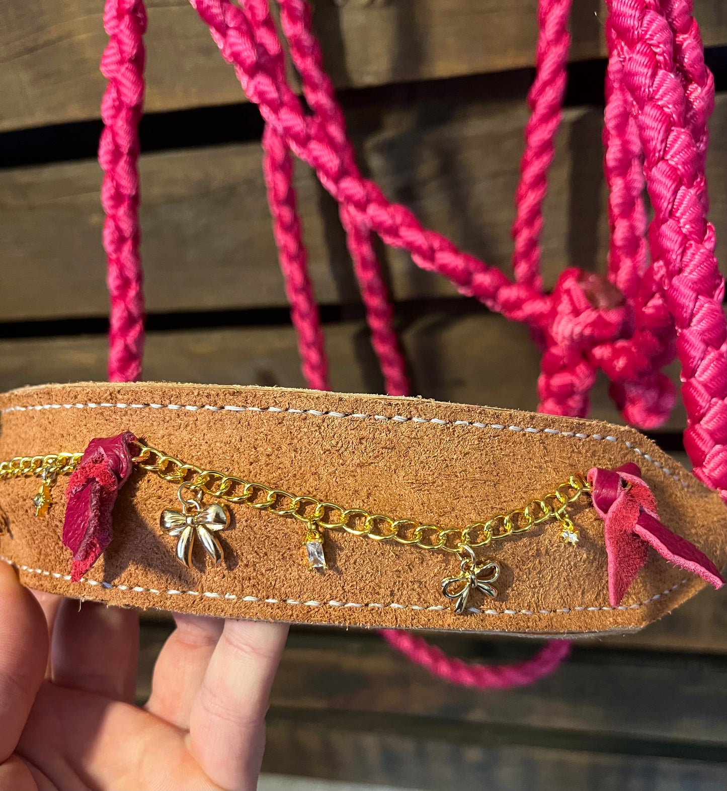 Pretty in Pink Charm Horse Halter | Lariat Nose Band Mule Tape Halter