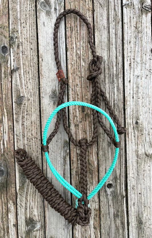 Turquoise & Brown Horse Double Lariat Mule Tape Halter