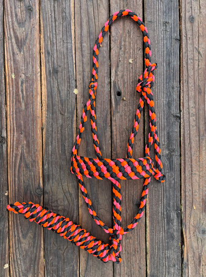 Black, Neon Pink & Neon Orange Mule Tape Horse Halter