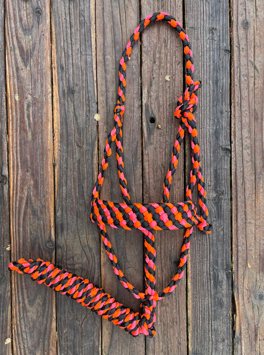 Black, Neon Pink & Neon Orange Mule Tape Horse Halter