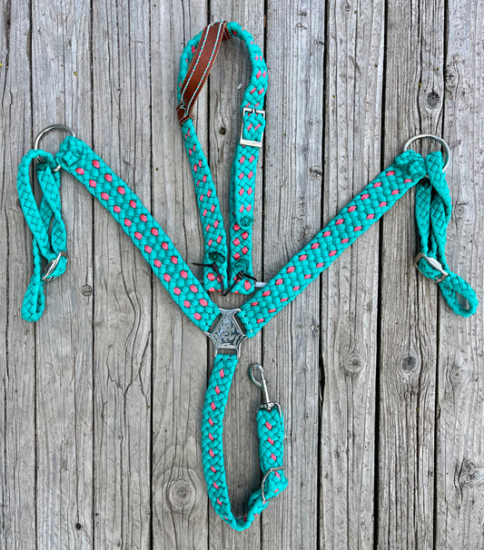 Turquoise with Neon Pink “Buck Stitch” Tack Set