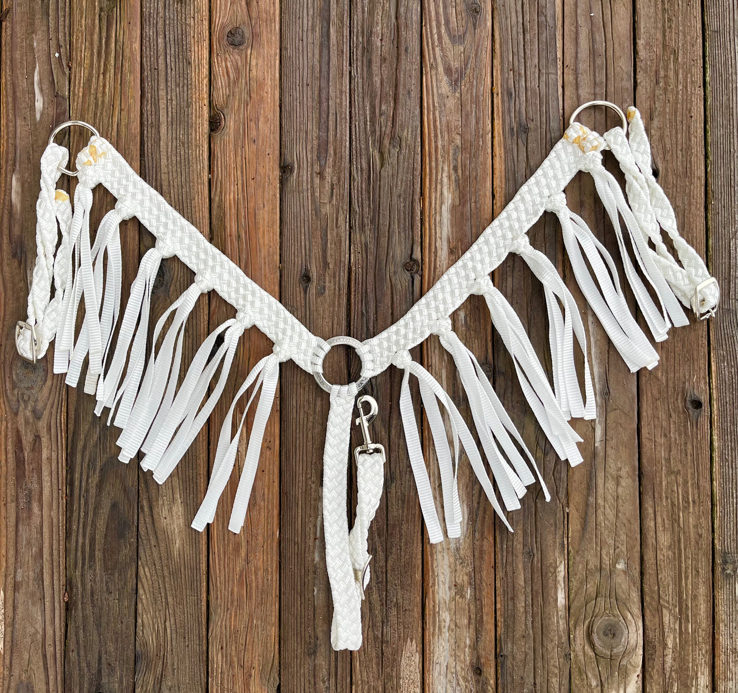White Mule Tape Breast Collar with Fringe