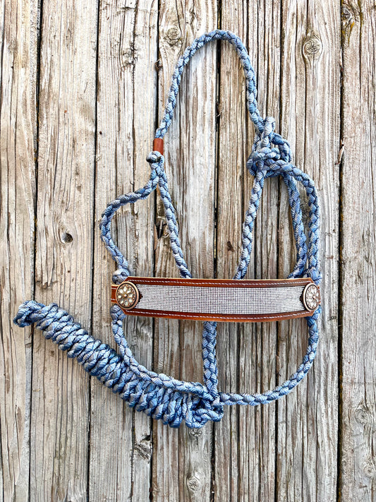 Denim Mule Tape Halter with Rhinestone Bronc Nose Band