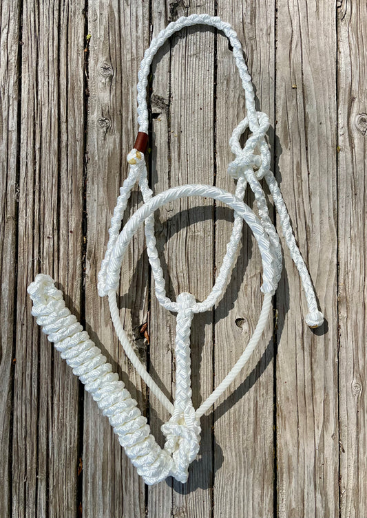 White Mule Tape Horse Halter with Lariat Nose Band