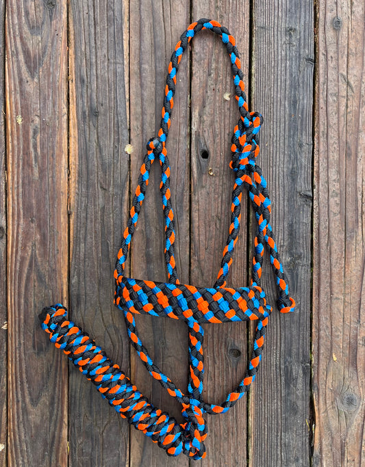 Black, Royal Blue & Neon Orange Mule Tape Horse Halter