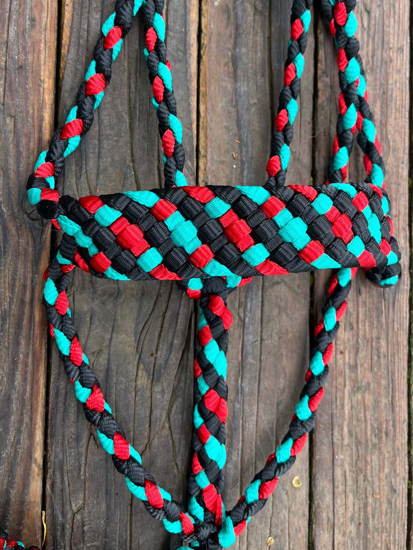 Black, Red & Turquoise Mule Tape Horse Halter