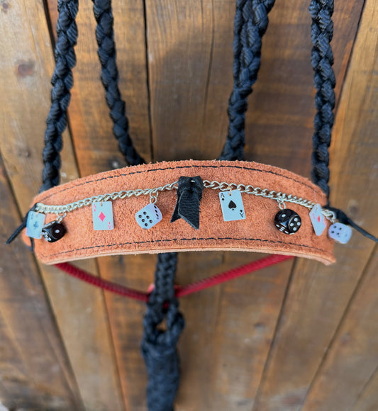 Vegas Theme Charm Horse Halter | Black Mule Tape Halter with Lariat Nose Band