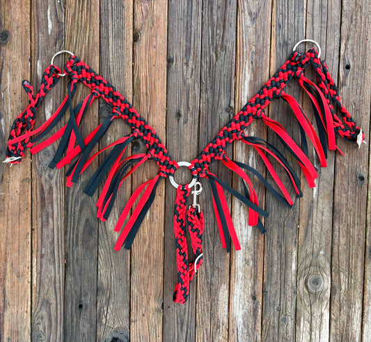 Red & Black Mule Tape Breast Collar with Fringe