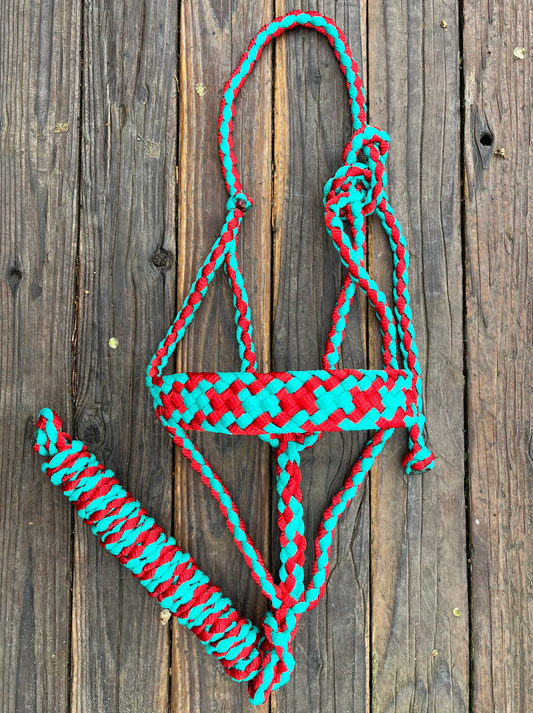 Red & Turquoise Mule Tape Horse Halter