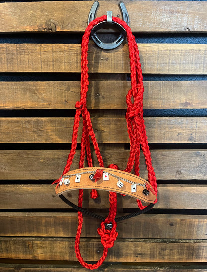 Vegas Theme Charm Horse Halter | Red Mule Tape Halter with Lariat Nose Band