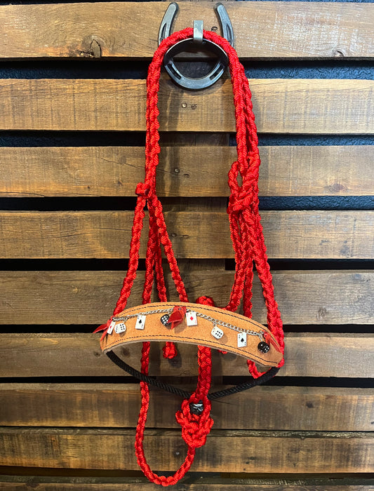 Vegas Theme Charm Horse Halter | Red Mule Tape Halter with Lariat Nose Band