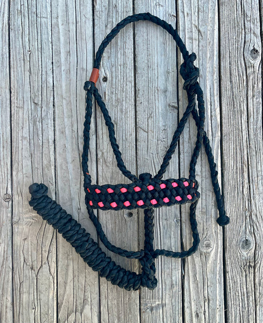 Black with Pink “Buck Stitch” Mule Tape Halter