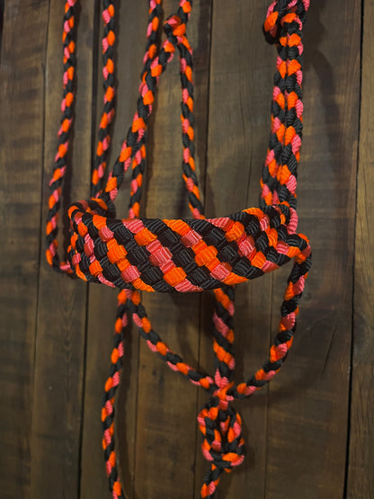 Black, Neon Pink & Neon Orange Mule Tape Horse Halter