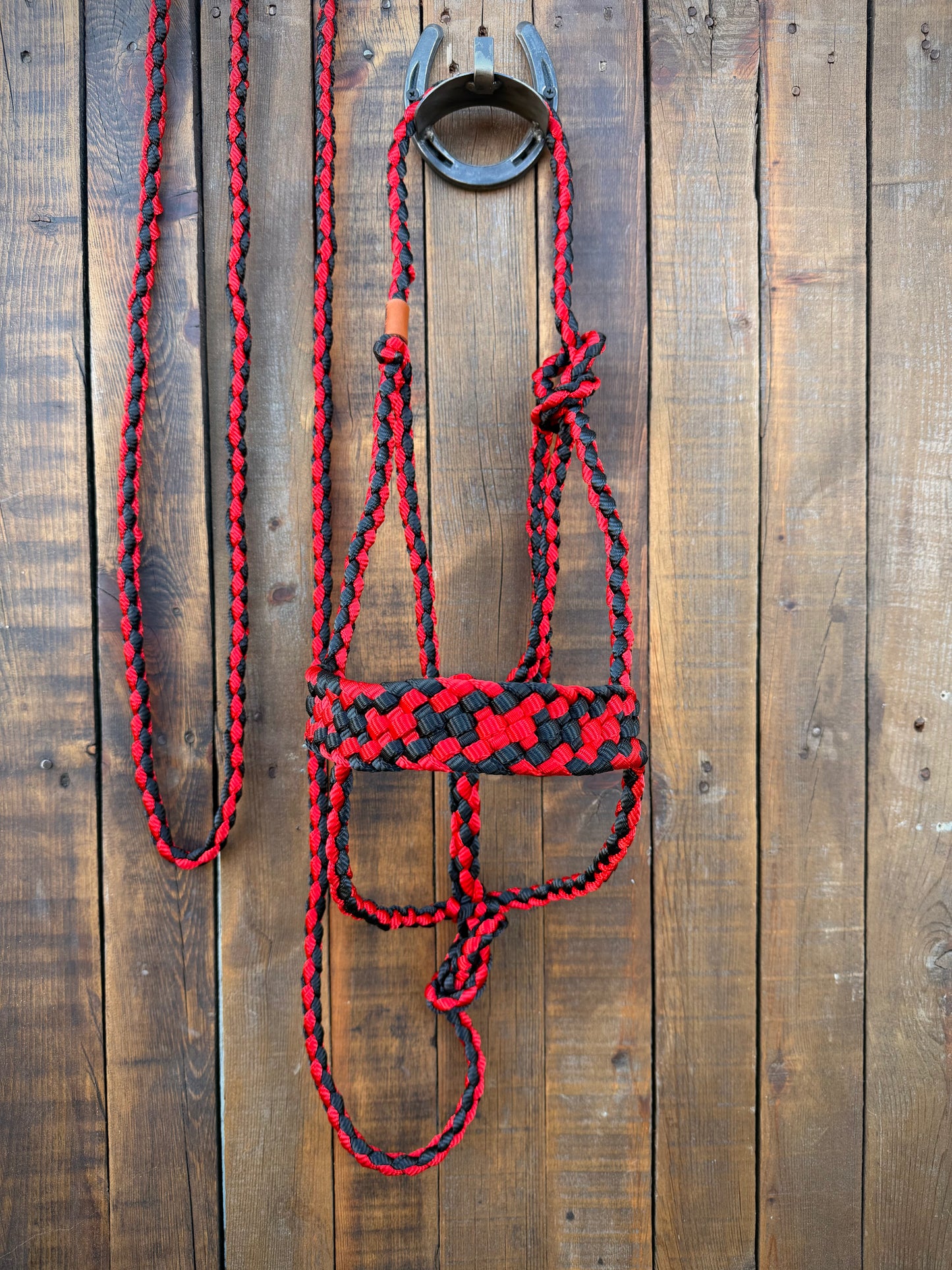 Red and Black Mule Tape Horse Halter