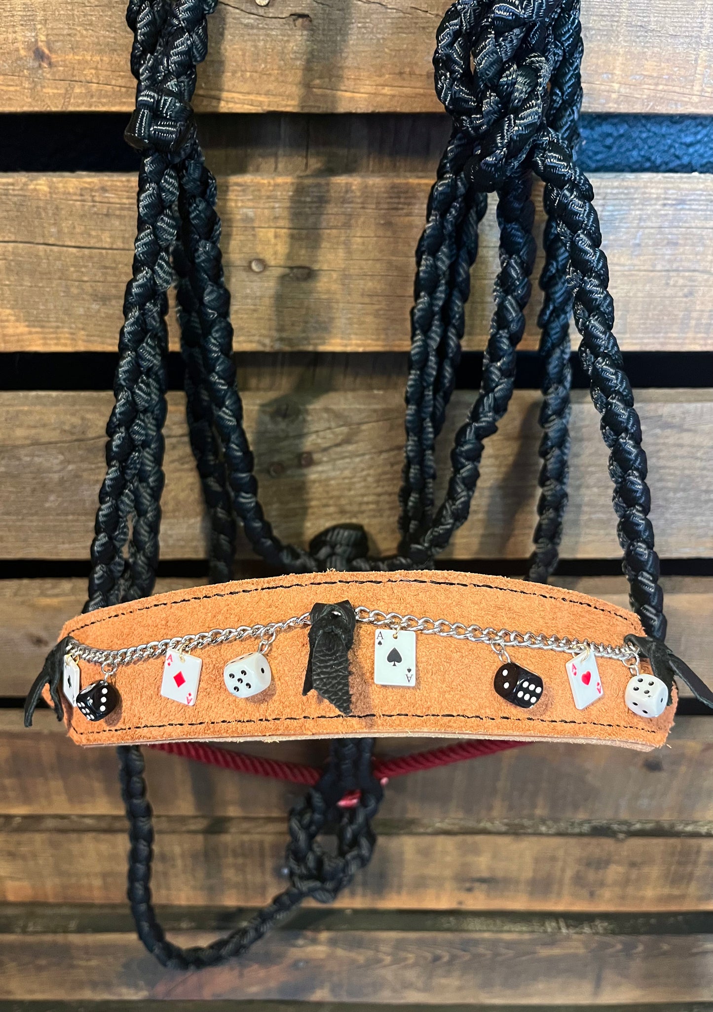 Vegas Theme Charm Horse Halter | Black Mule Tape Halter with Lariat Nose Band