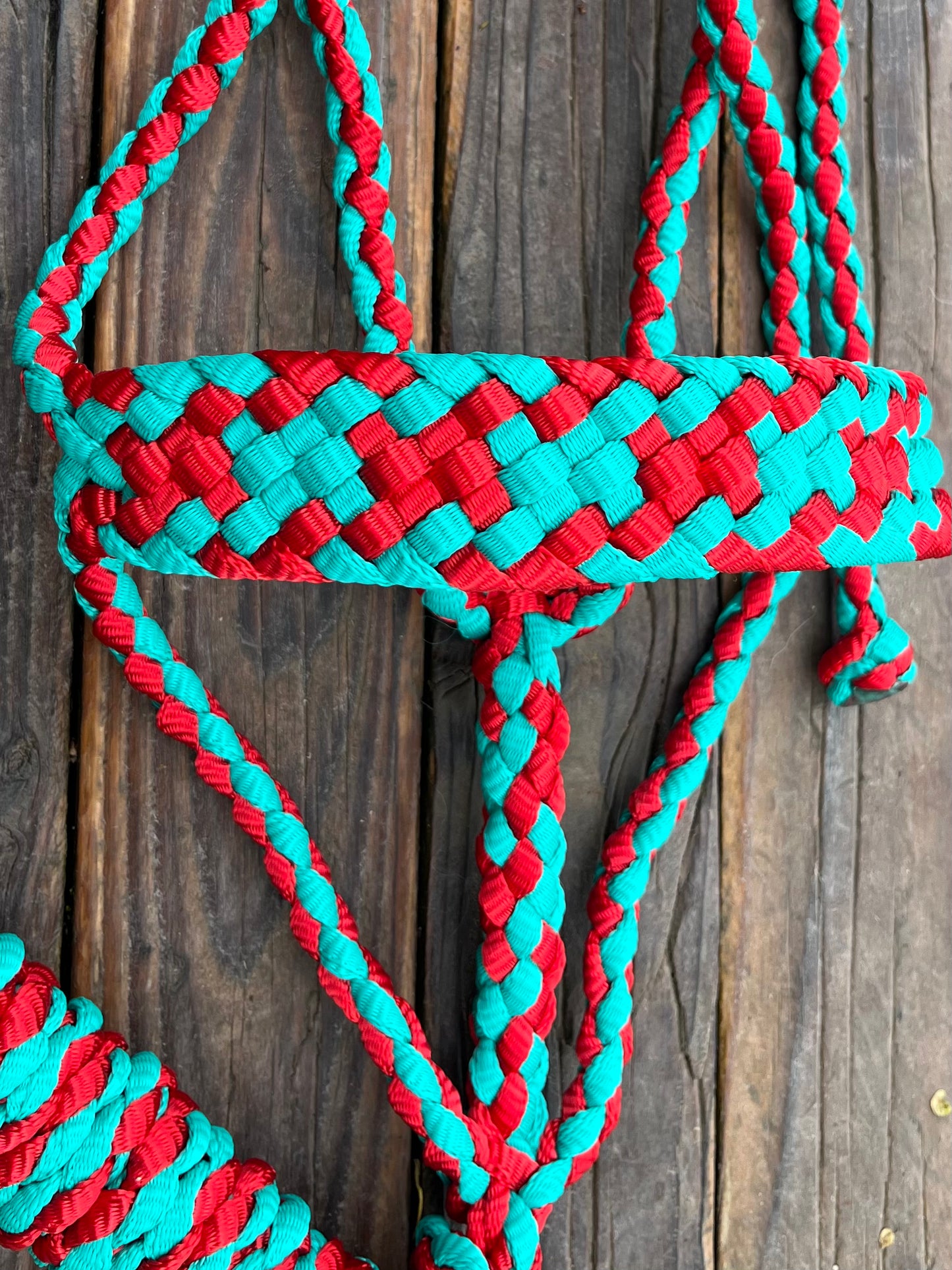 Red & Turquoise Mule Tape Horse Halter