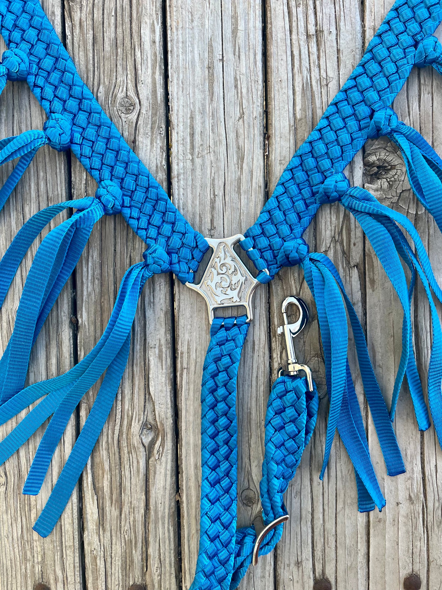 Royal Blue Mule Tape Horse Breast Collar with Fringe