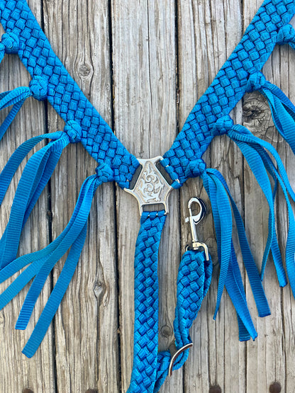 Royal Blue Mule Tape Horse Breast Collar with Fringe