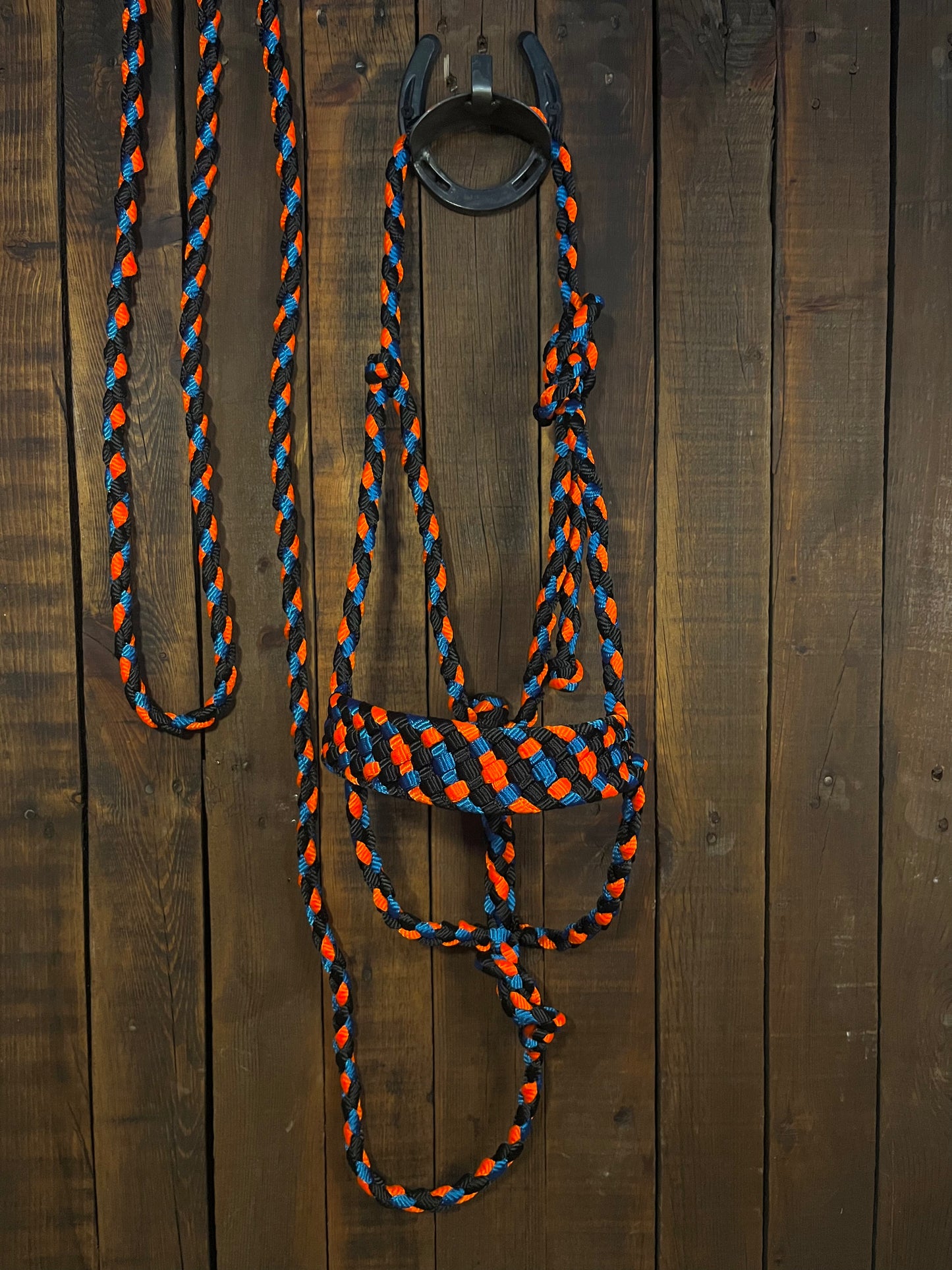 Black, Royal Blue & Neon Orange Mule Tape Horse Halter