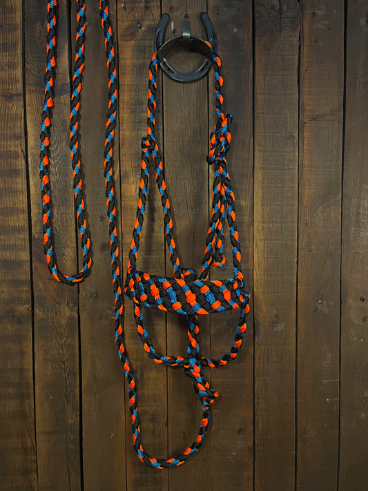 Black, Royal Blue & Neon Orange Mule Tape Horse Halter