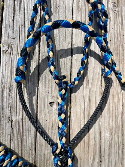 Black, Navy, Royal Blue & Beige Mule Tape Horse Halter with Lariat Nose Band