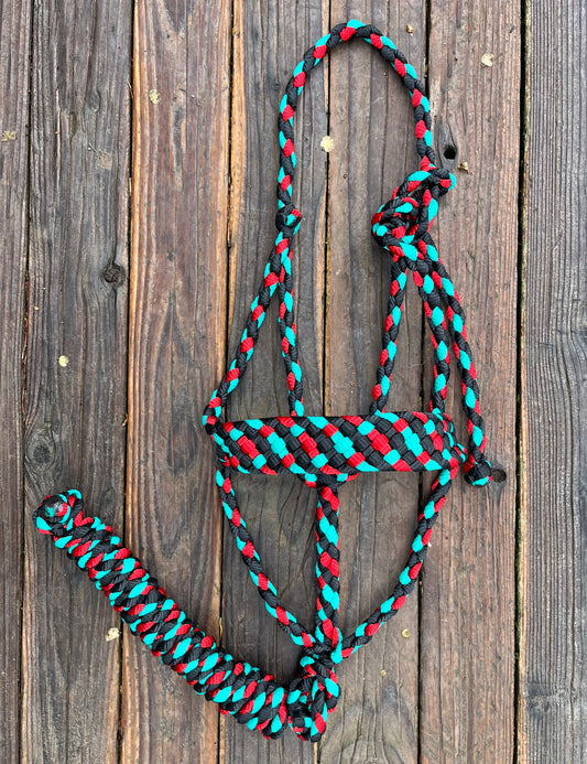 Black, Red & Turquoise Mule Tape Horse Halter