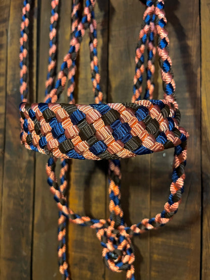 Limited Edition Coral, Brown, and Navy Mule Tape Horse Halter