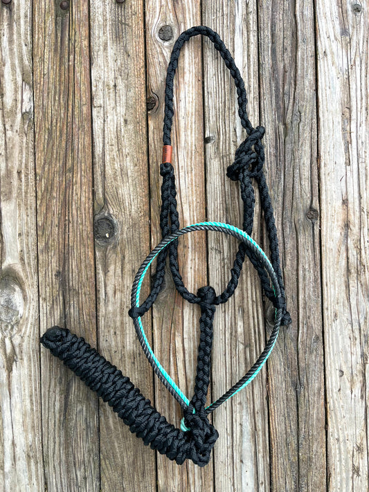 Turquoise & Black Horse Double Lariat Mule Tape Halter