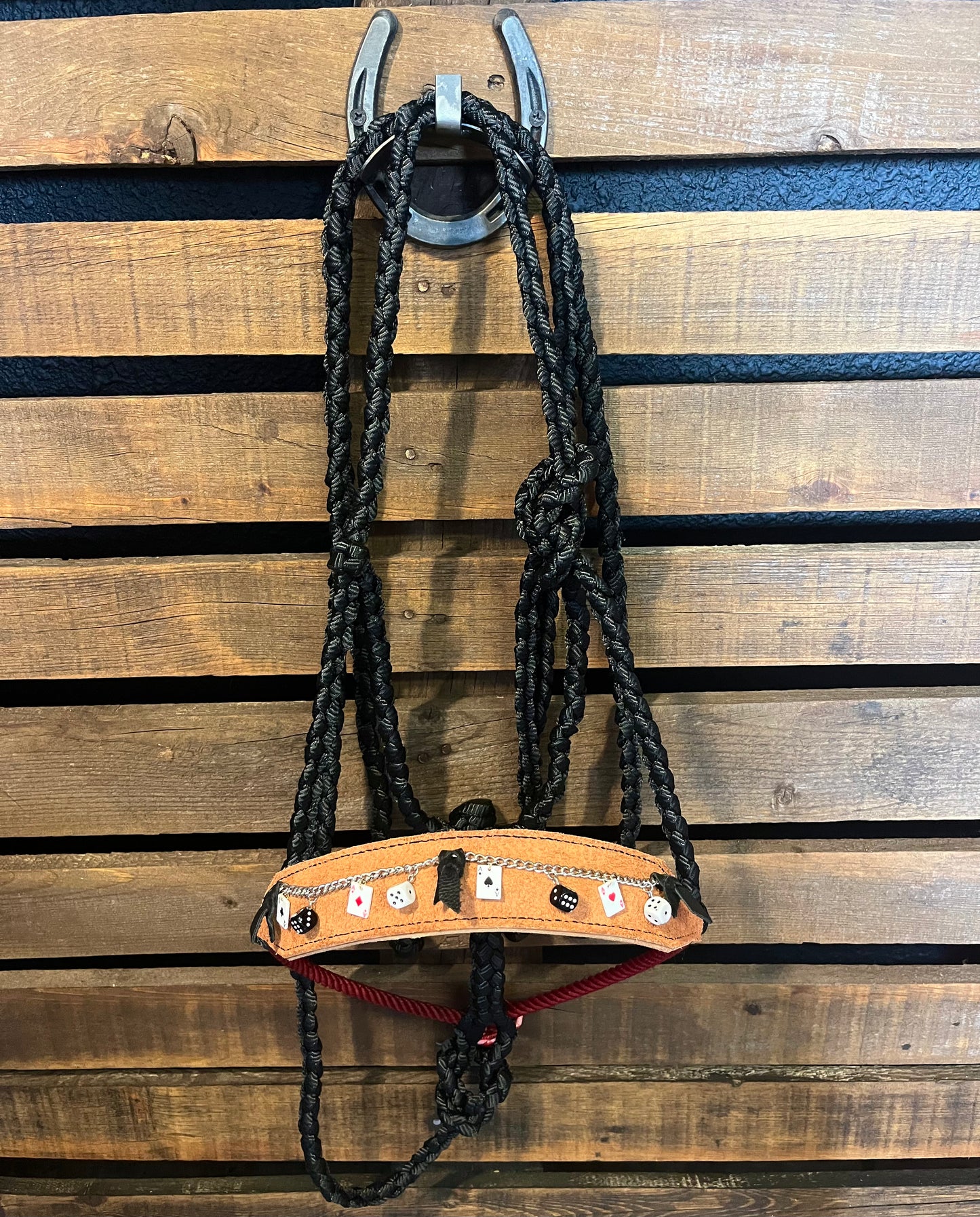 Vegas Theme Charm Horse Halter | Black Mule Tape Halter with Lariat Nose Band