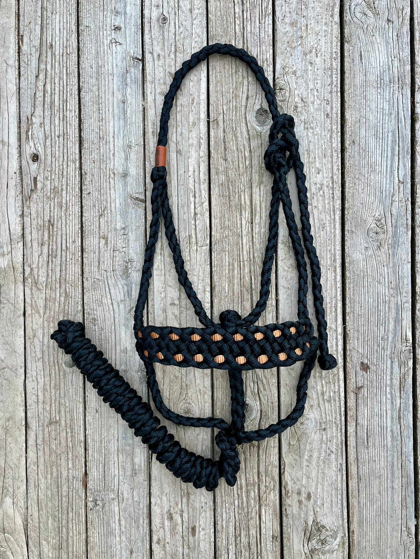 Black with Copper “Buck stitch” Mule Tape Halter