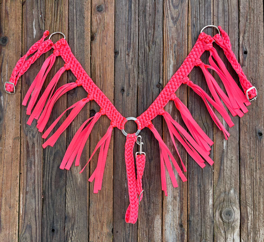 Neon Pink Mule Tape Breast Collar with Fringe