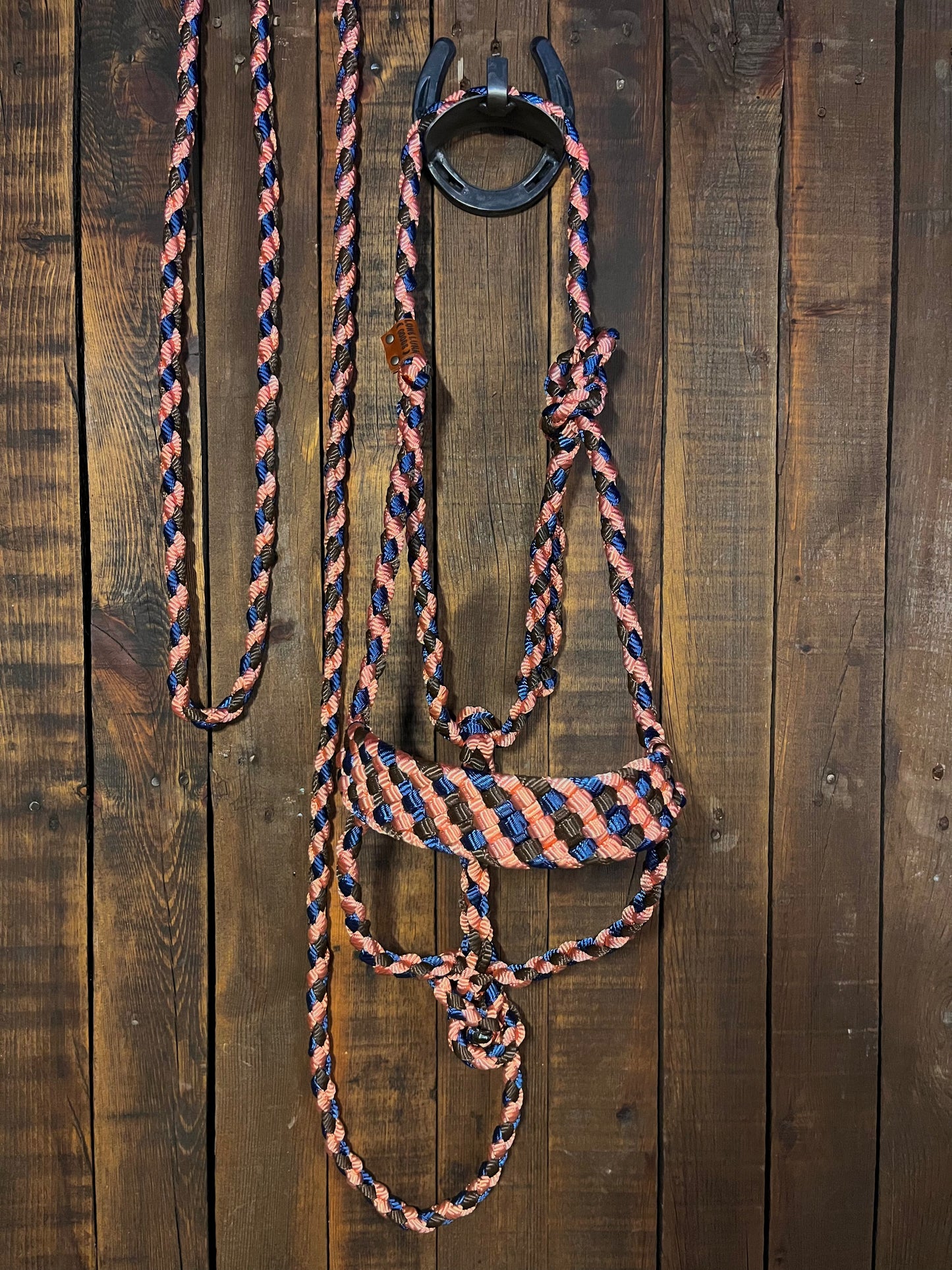 Limited Edition Coral, Brown, and Navy Mule Tape Horse Halter